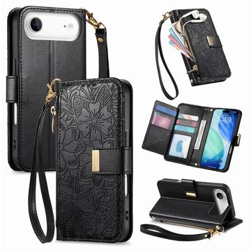 Etui iPhone Air à motifs floraux et de feuilles avec pochette zippée et dragonne