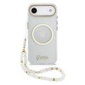 Coque iPhone Air Guess IML Glitter Script avec dragonne - Compatible MagSafe - Transparente