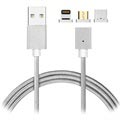 Câble Magnétique 3-en-1 - Lightning, MicroUSB, Type-C - Argenté