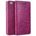 Etui Portefeuille en Cuir Qialino pour iPhone 6 / 6S - Peau de Crocodile - Rose Vif