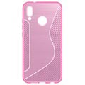 Coque en TPU S-Line pour Huawei P20 Lite - Fibre de Carbone - Rose Vif