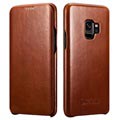 Étui à Rabat en Cuir iCarer Curved Edge Vintage pour Samsung Galaxy S9 - Marron
